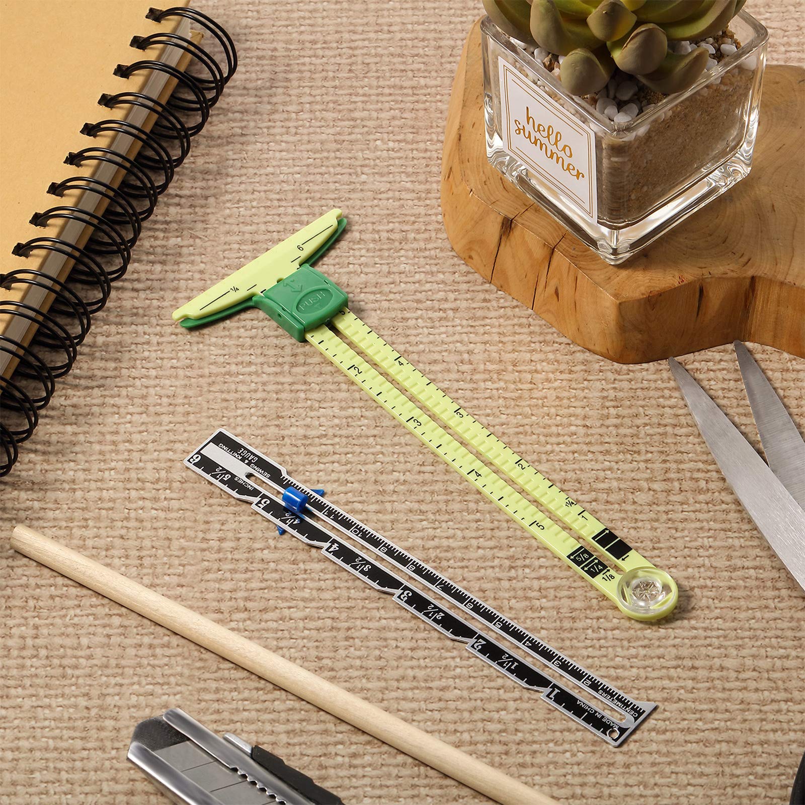 Frienda 2 Pieces Sewing Gauge with Sliding Marker, 5-in-1 Measuring Sewing Tool, Fabric Ruler Sliding Gauge Hemming Ruler for Quilting Knitting Crafting Beginner Supplies Machine Accessories - Image 7