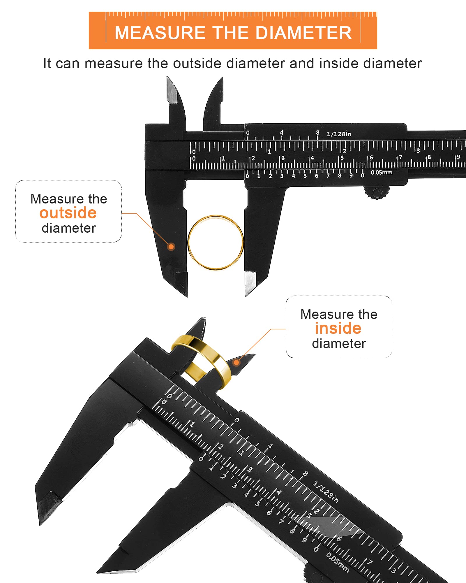 Frienda 20 Pcs Mini Plastic Caliper 6 Inch 150 mm Vernier Caliper Double Scale (Metric/inch) Black Eyebrow Ruler Plastic Vernier Ruler Sliding Gauge Measuring Tattoo Brow Tool for Student Office - Image 4