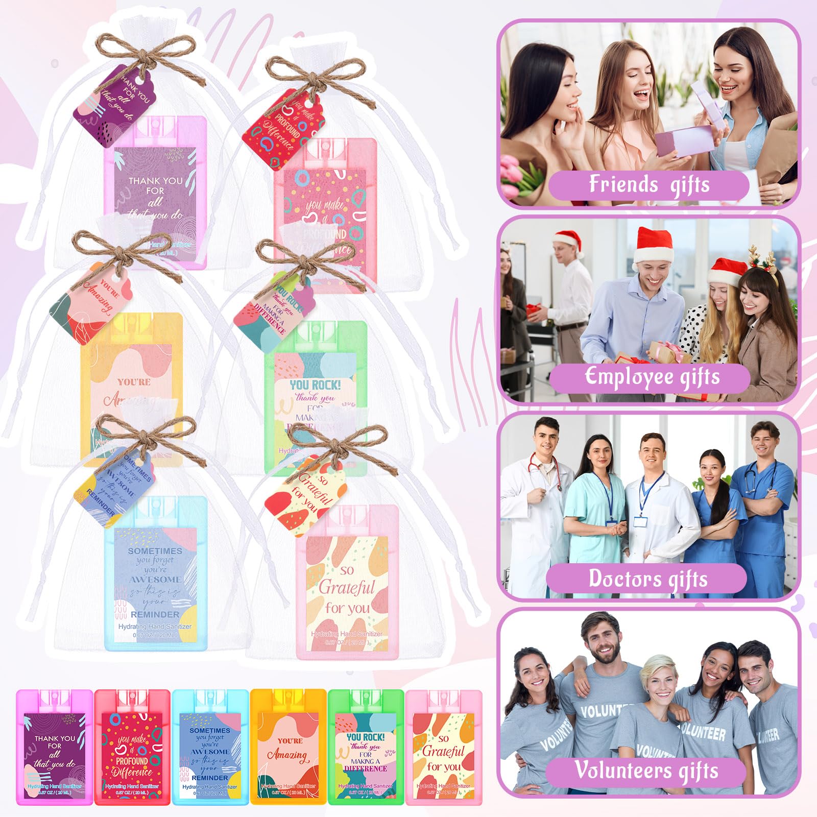 Frienda 24 Set Travel Size Hand Sanitizer Spray Bulk Portable Power Mist Thank You Mini Hand Sanitizer Employee Appreciation Day Gifts for Teacher Coworker Employees Nurse Team (Pocket,Rainbow) - Image 7