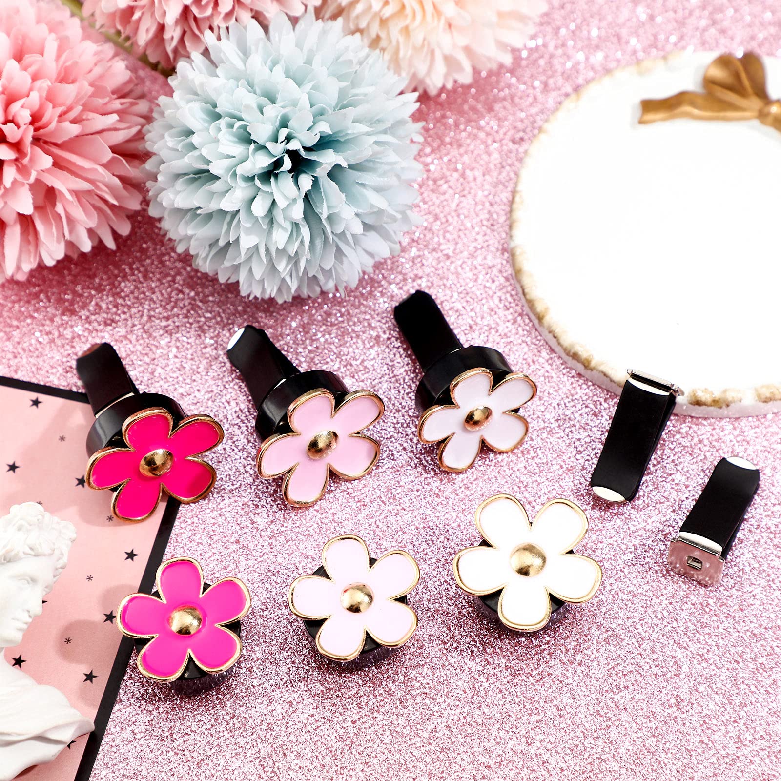 Frienda 6 Pcs Daisy Flower Air Vent Clip Accessories Air Conditioning Outlet Clip Car Air Freshener Dashboard Accessories Charm Car Inter Decor(3 cm, 3.3 cm,Red, Pink, White) - Image 4