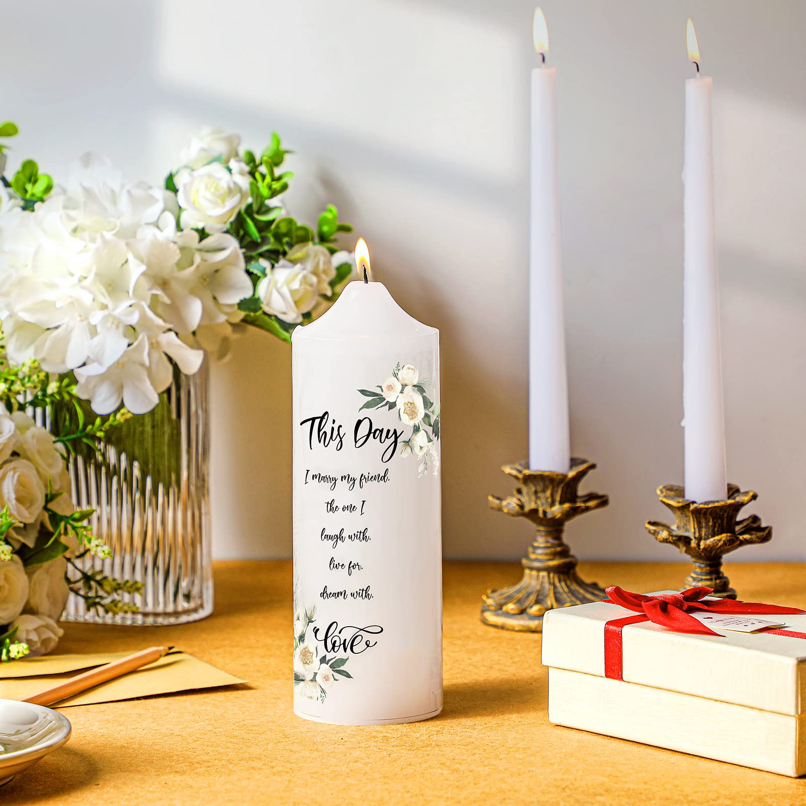 Frienda Unity Candles for Wedding Ceremony Set Wedding Unity Taper Candles Catholic Religious Ceremony Accessories(Eucalyptus Leaf) - Image 4